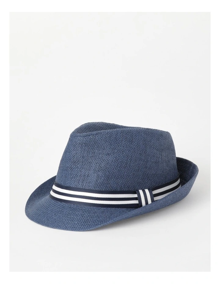 Stripe Trim Woven Trilby in Navy