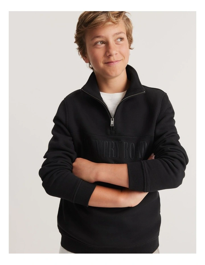 Teen Verified Australian Cotton Heritage Half Zip Sweat in Black