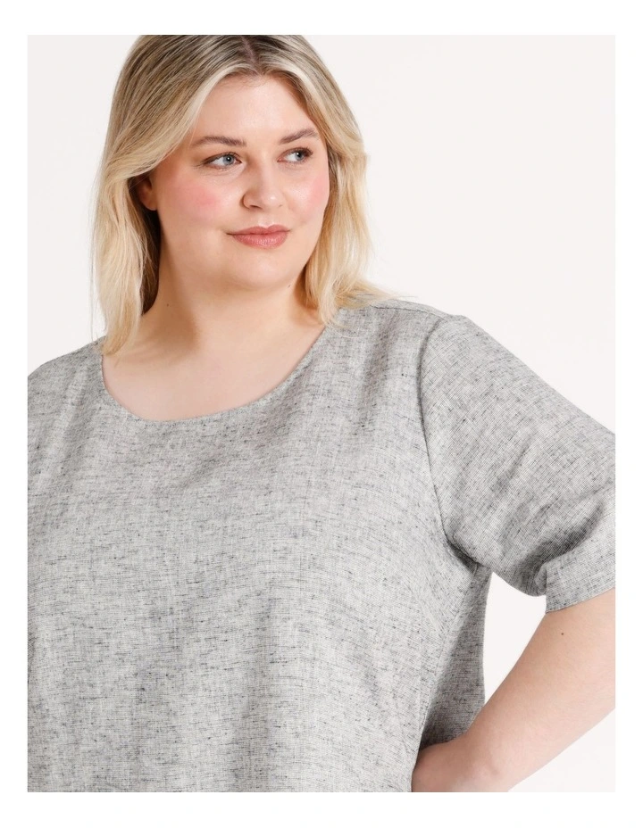 European Linen Blend Short Sleeve Top in Black/White/Lurex Crossdye