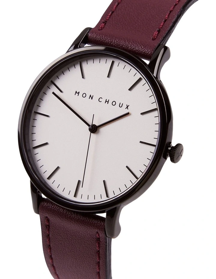 Classic Burgundy Grape Vegan Leather Watch 38mm in Noir
