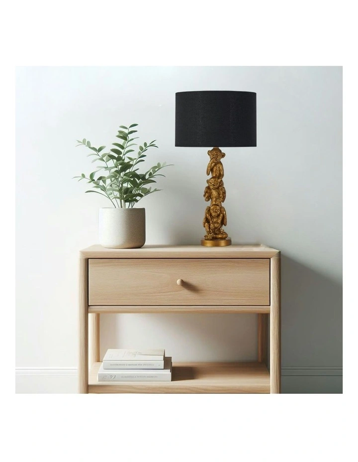 Sage Three Wise Mokey Table Lamp in Gold