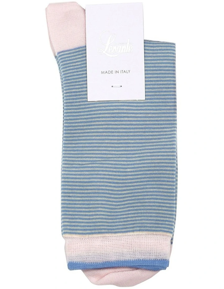 Lina Fine Stripe Crew Sock in Azure
