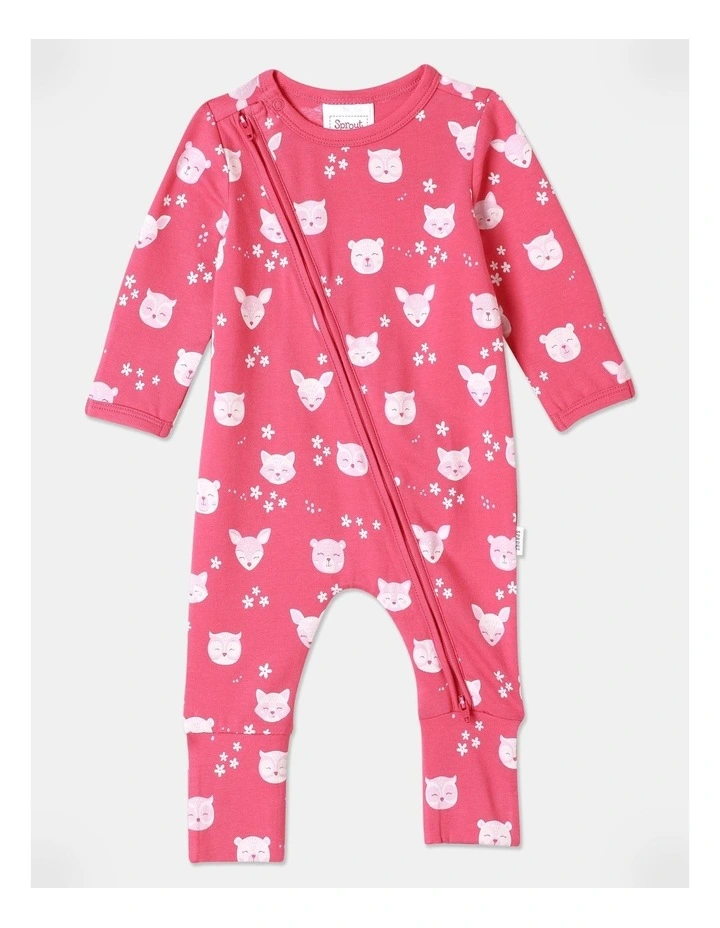 Essential Animal Faces Coverall in Raspberry