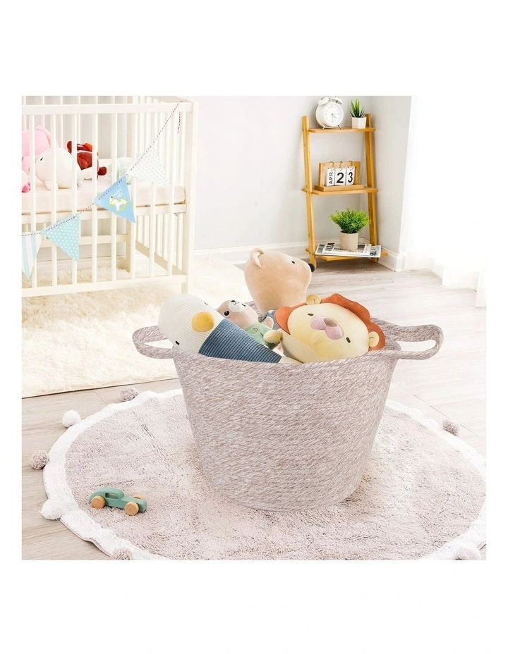 Cotton Rope String Carry Handles Storage Baskets 2 Piece In Taupe