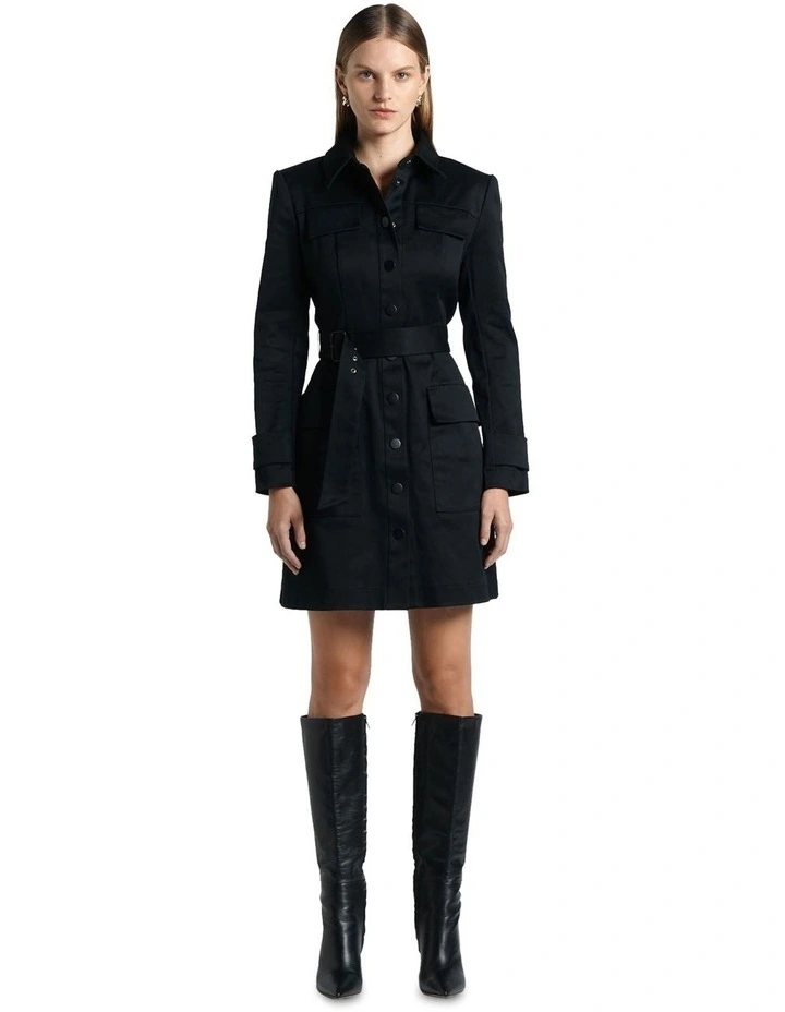 Long Sleeve Utility Mini Dress in Black