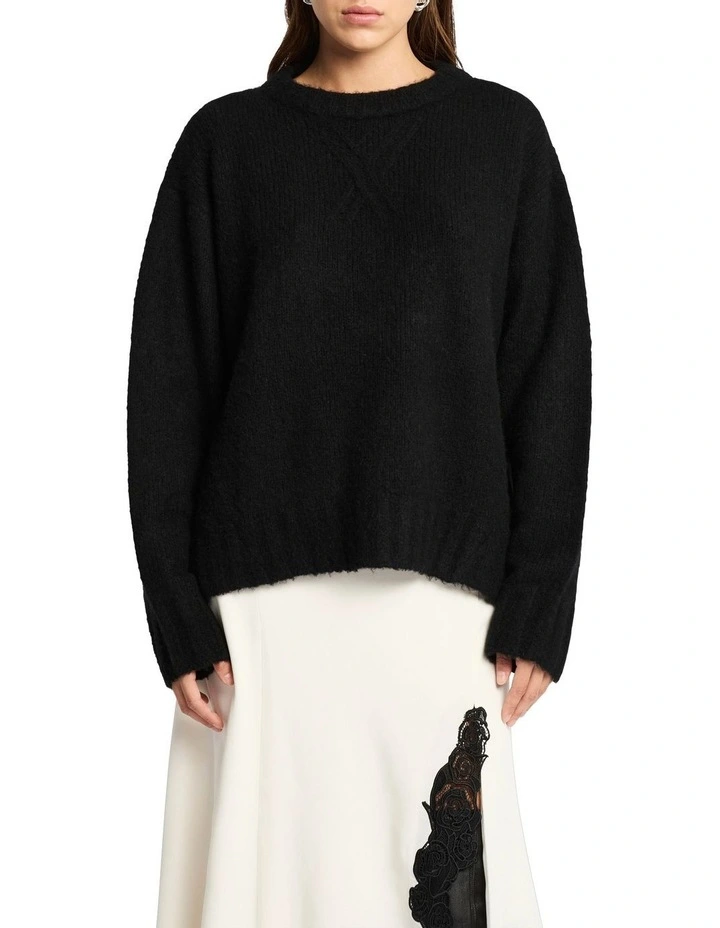 Estilo Cashmere Blend Crew Jumper in Jet Black