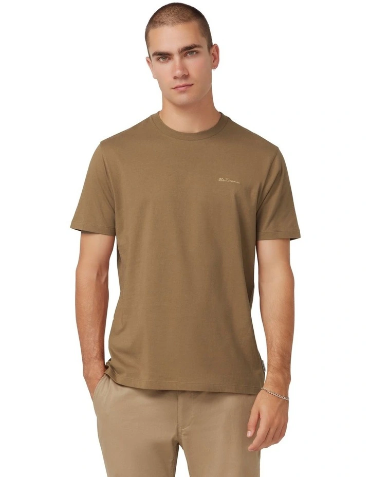 Signature Chest Embroidery Tee in Brown