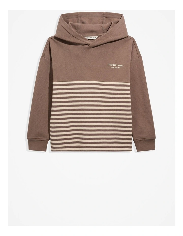 Organically Grown Cotton Logo Hood T-shirt in Chocolate Stripe