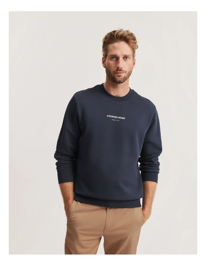 Australian Cotton Modern Logo Sweat in Navy