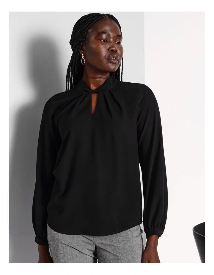 Recycled Polyester Blend Mixed Media Long Sleeve Tee In Black