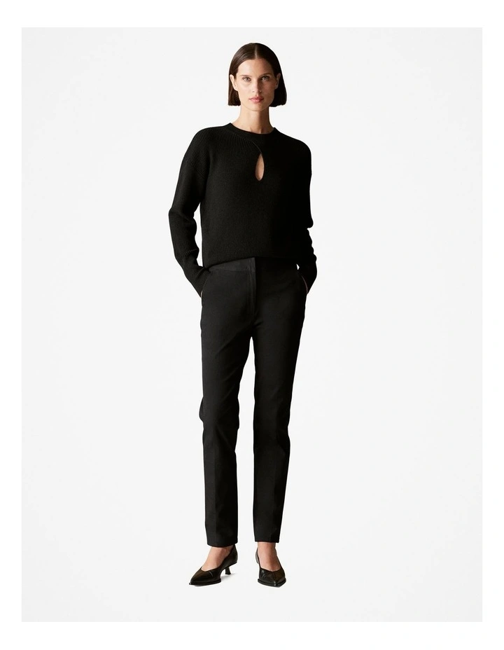 Australian Merino Rib Keyhole Knit in Black
