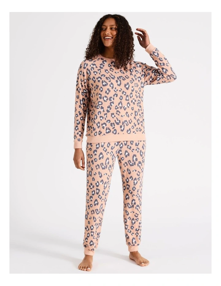 Brushed Knit Long Sleeve Top in Leopard Print