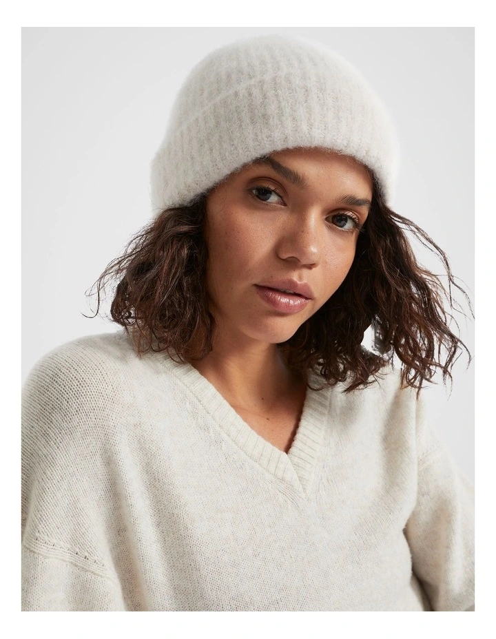 Fluffy Knit Beanie in Oat