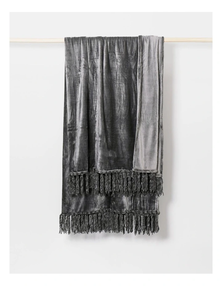 Chenille Fringe Blanket in Charcoal