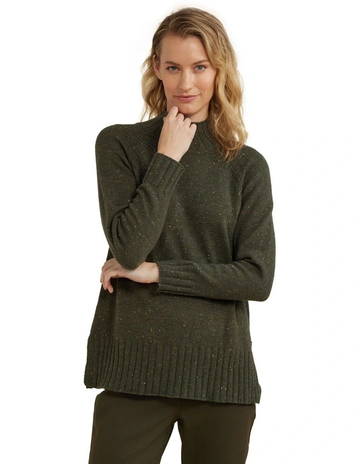 Roll Neck Raglan Jumper in Figleaf
