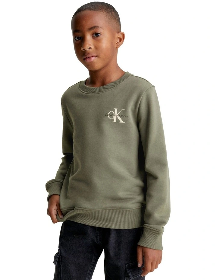 Monogram Cotton Sweatshirt in Dusty Olive