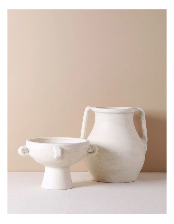 Ashwood Terracotta Pedestal Bowl 15x25cm in Cream