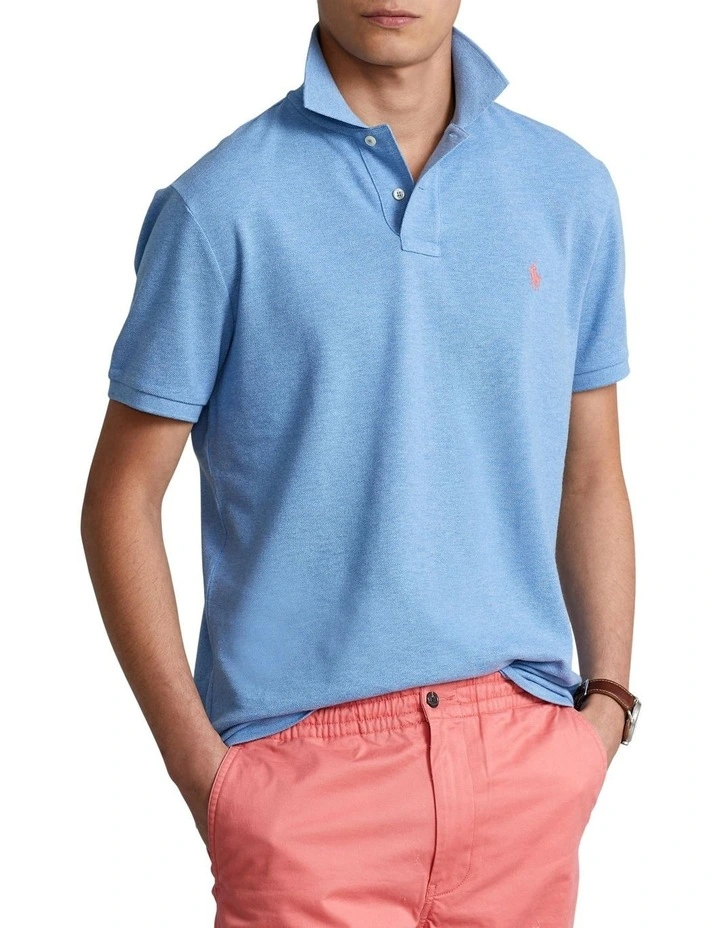 Custom Slim Fit Mesh Polo Shirt in Blue
