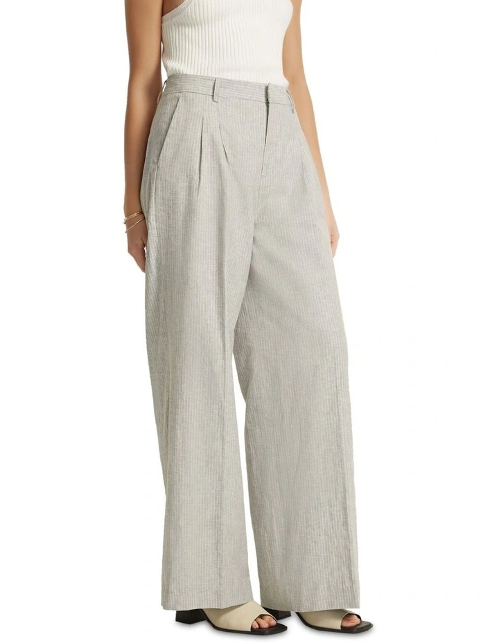 Sonia Linen Blend Pants in Grey Pinstripe