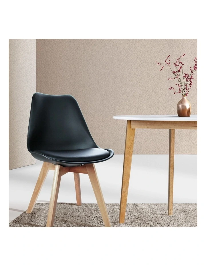 Dining Chairs Leather Plastic DSW Replica Wooden Set of 4 in Black