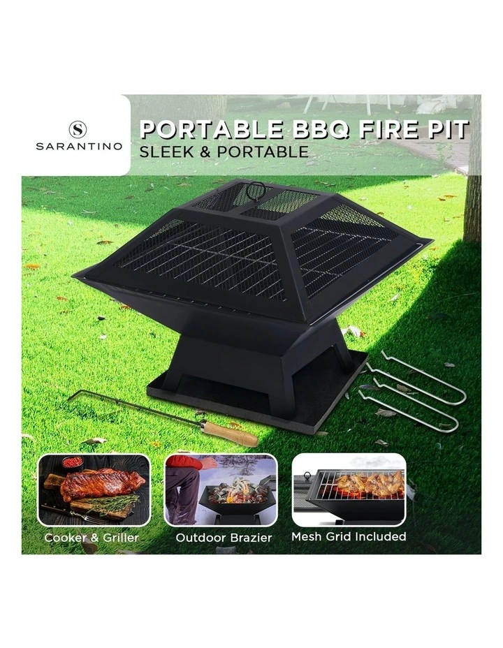 Portable BBQ Fire Pit Barbecue Black