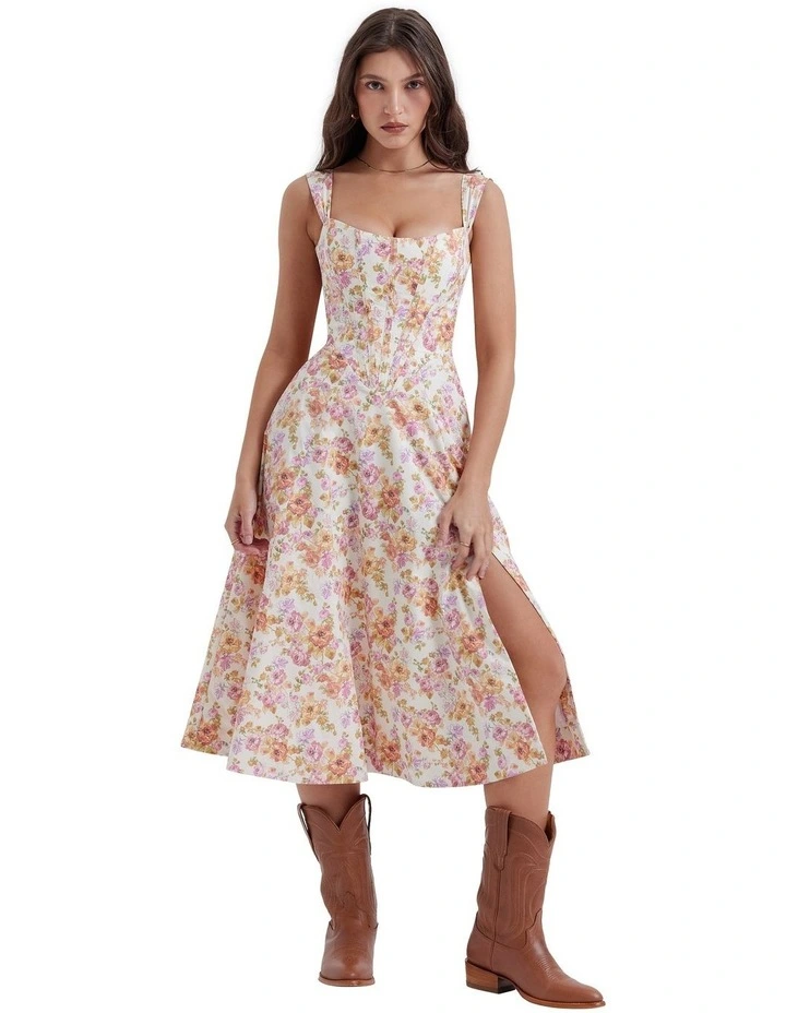 Saira Midi Sundress in Ivory Floral