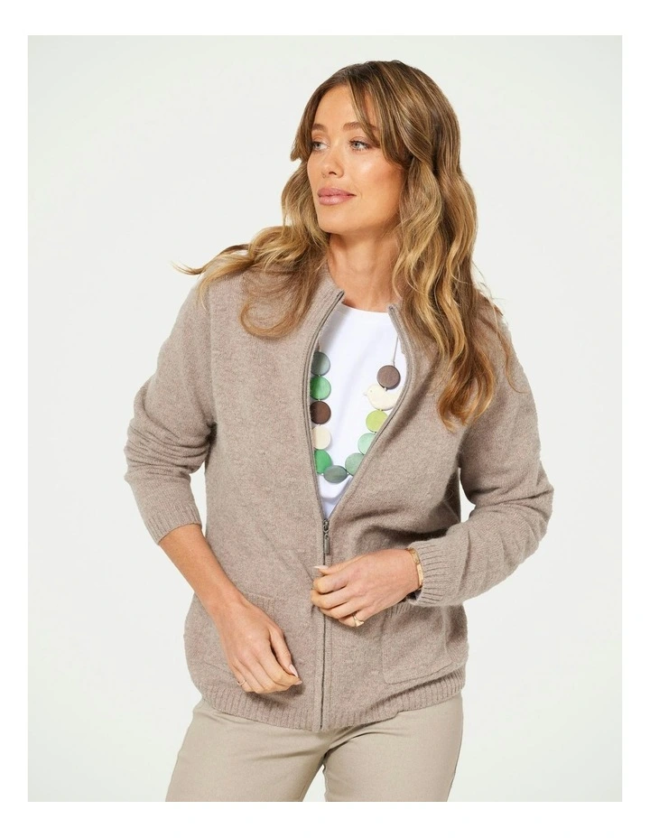 Ray Zip Up Bobble Cardigan in Oatl Marle