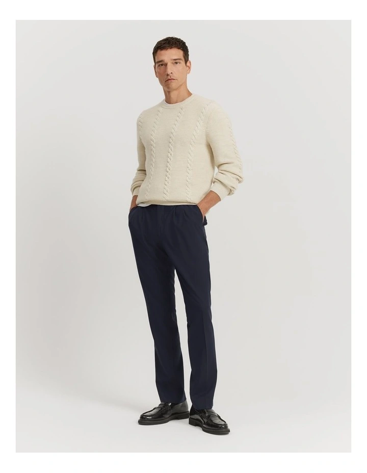 Australian Wool Cable Crew Neck Knit in Cream Melange