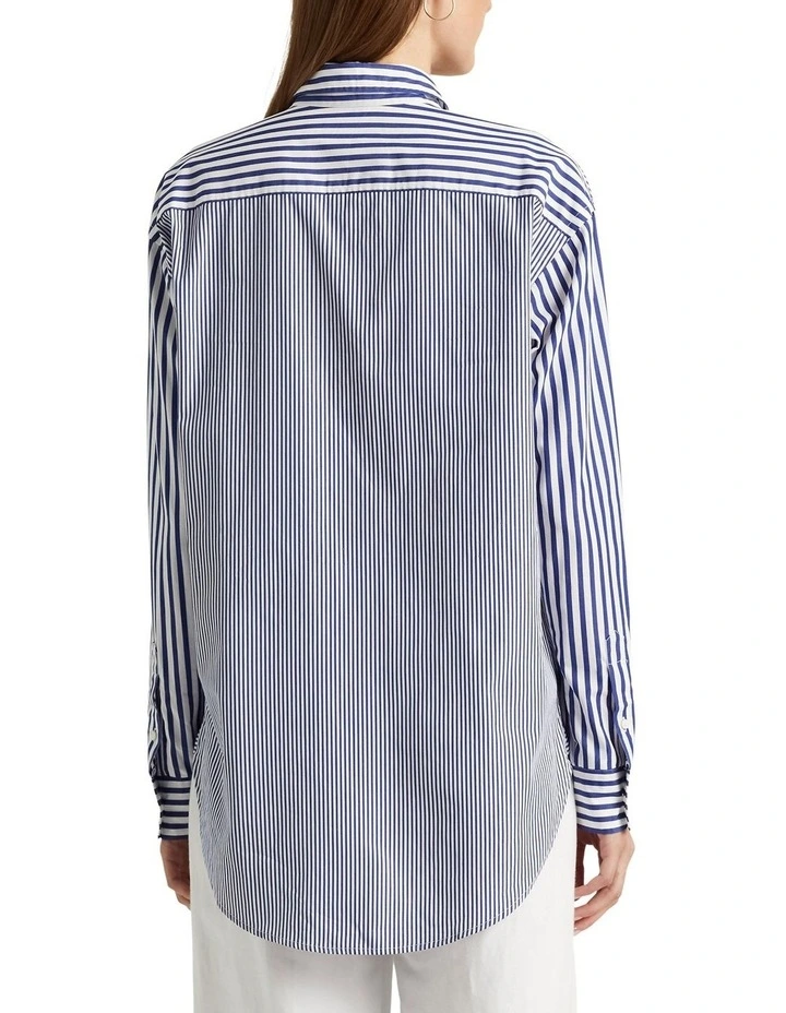 Striped Cotton Broadcloth Shirt in Blue