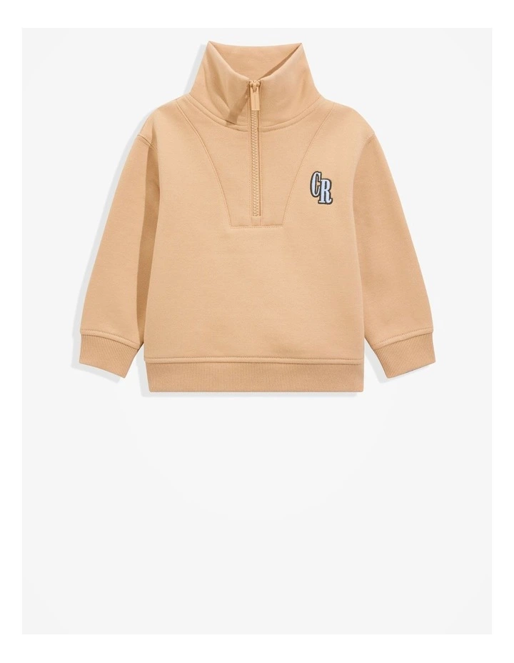 Organically Grown Cotton Logo Sweat in Camel