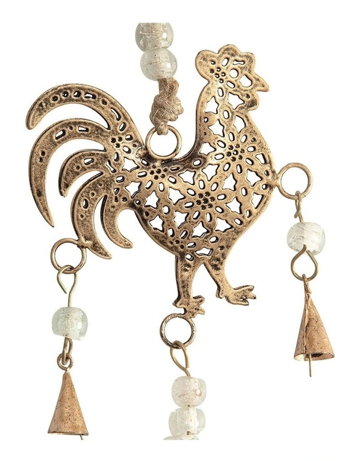 Handcrafted Roosters Whimsical Door Chime in Rust