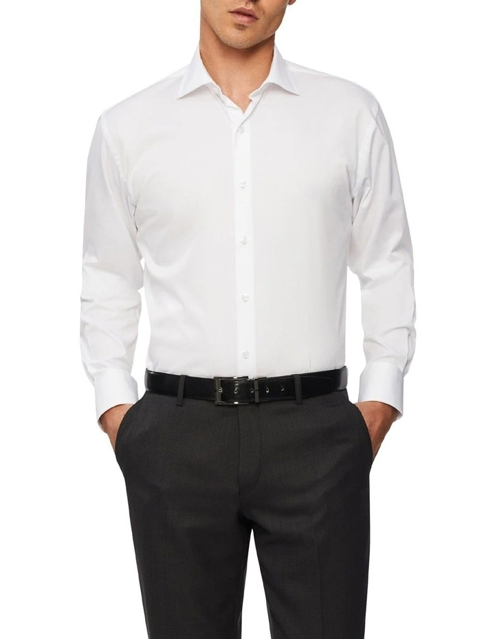 Tailored Long Sleeve Plain Twill Business Shirt in White