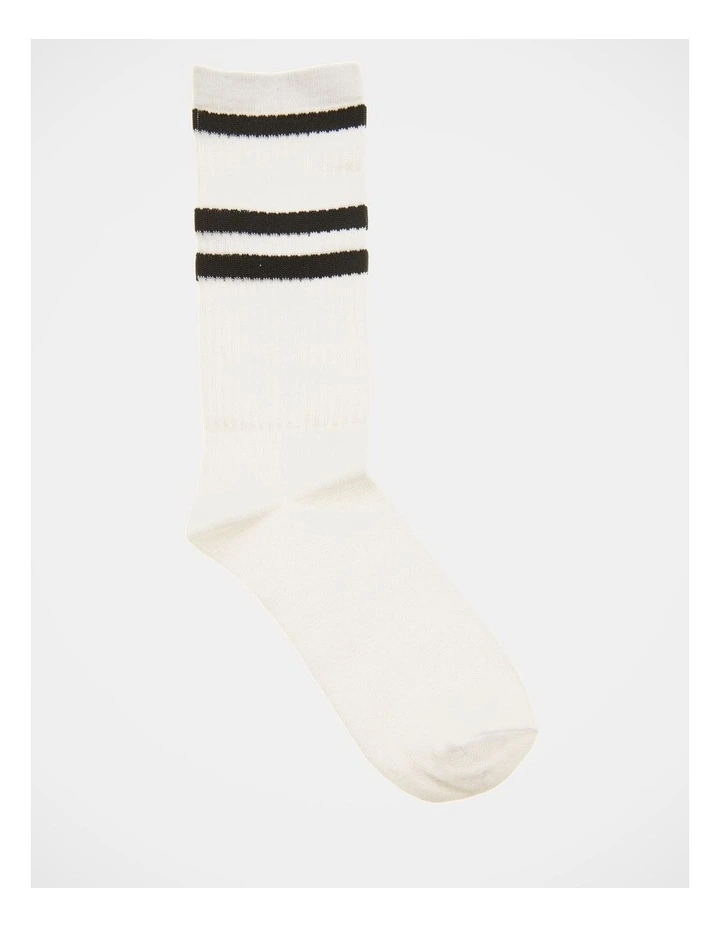 4 Pair Sports Crew Rib Socks in White/Black/Grey Stripe