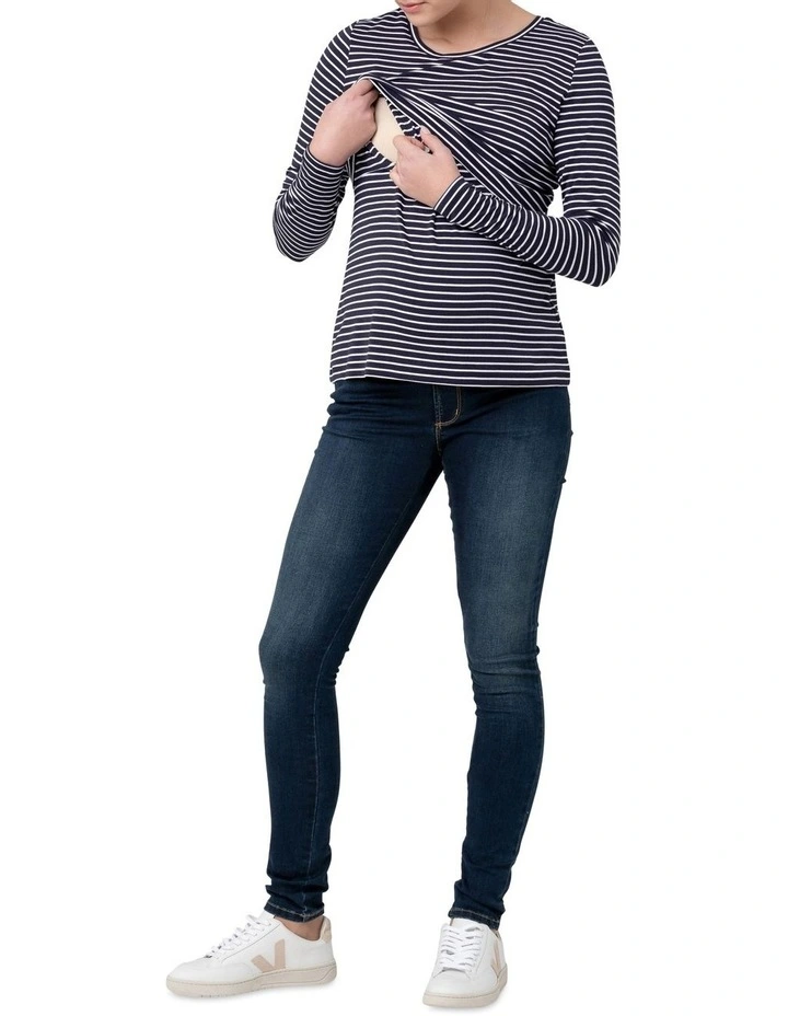 Stripe Layered Nursing Top in Indigo/White