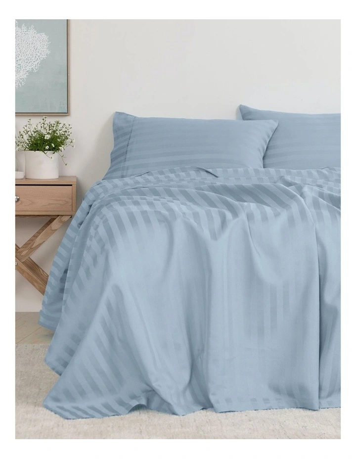 1200 Thread Count Cotton Striped King Sheet Set in Light Blue