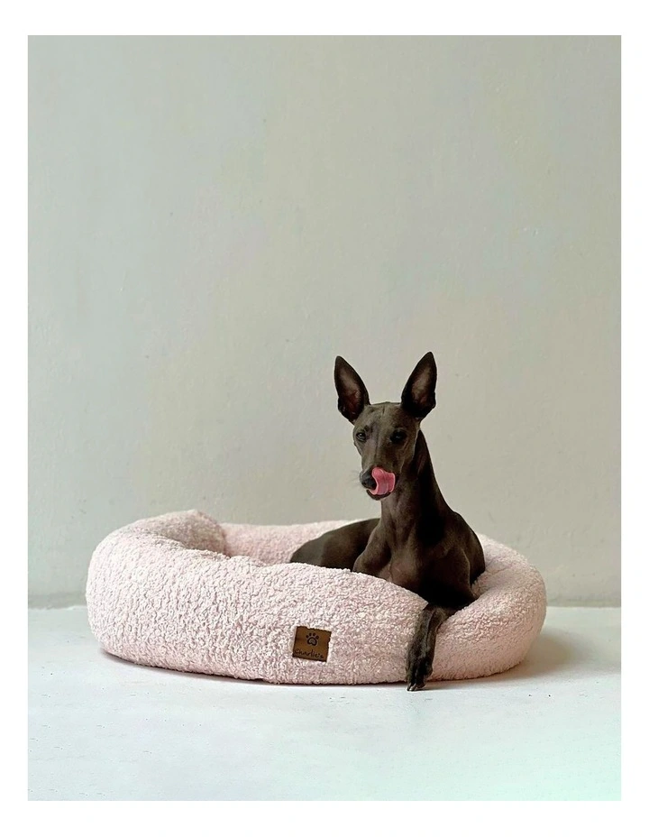 Teddy Fleece Round Calming Dog Bed in Pink