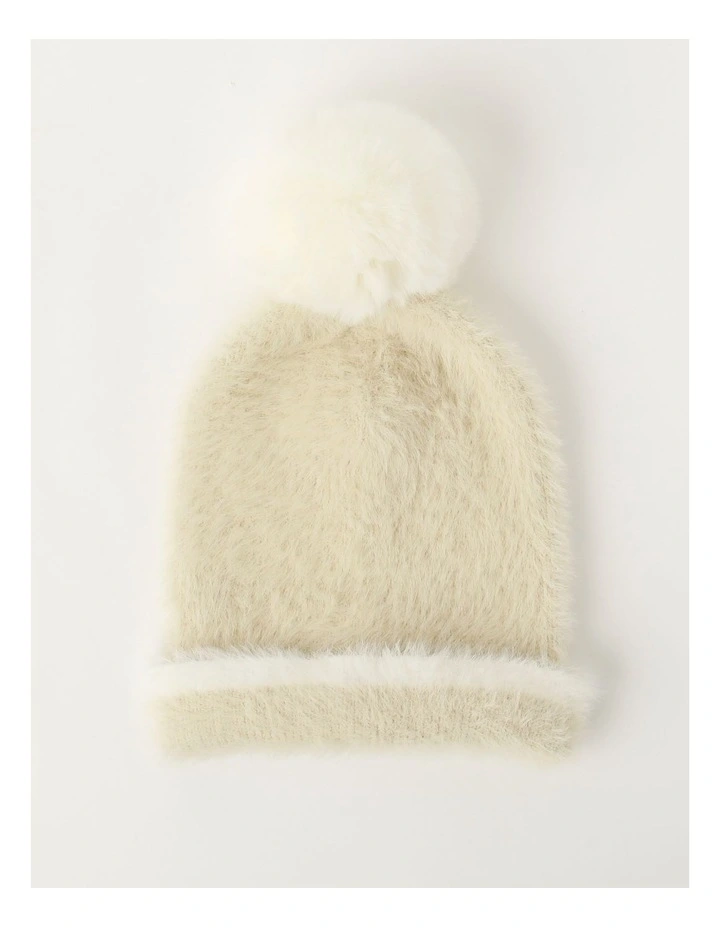 Brush Knit Pom Beanie in Oat