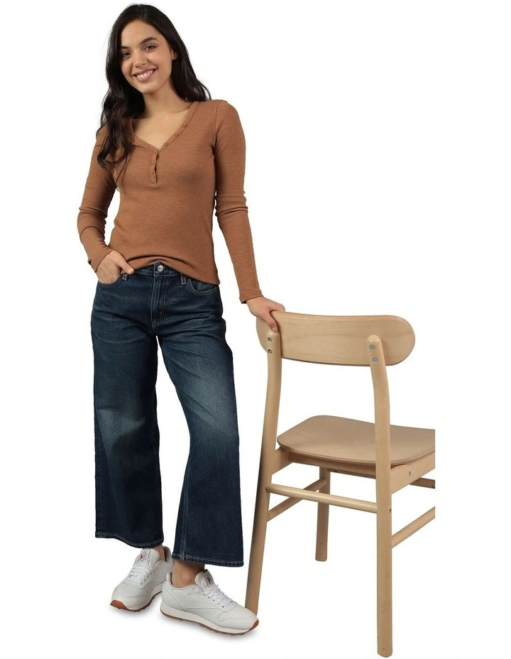 Waffle Long-Sleeve Henley Tee in Brown