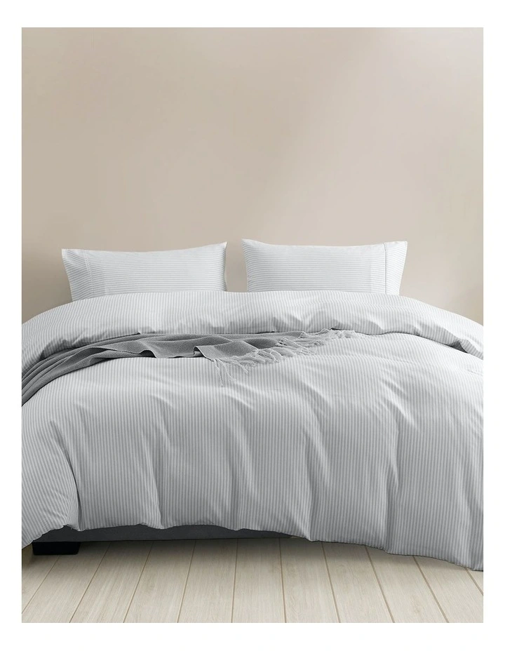 Luxury Striped Linen Queen Quilt Cover Set in Grey