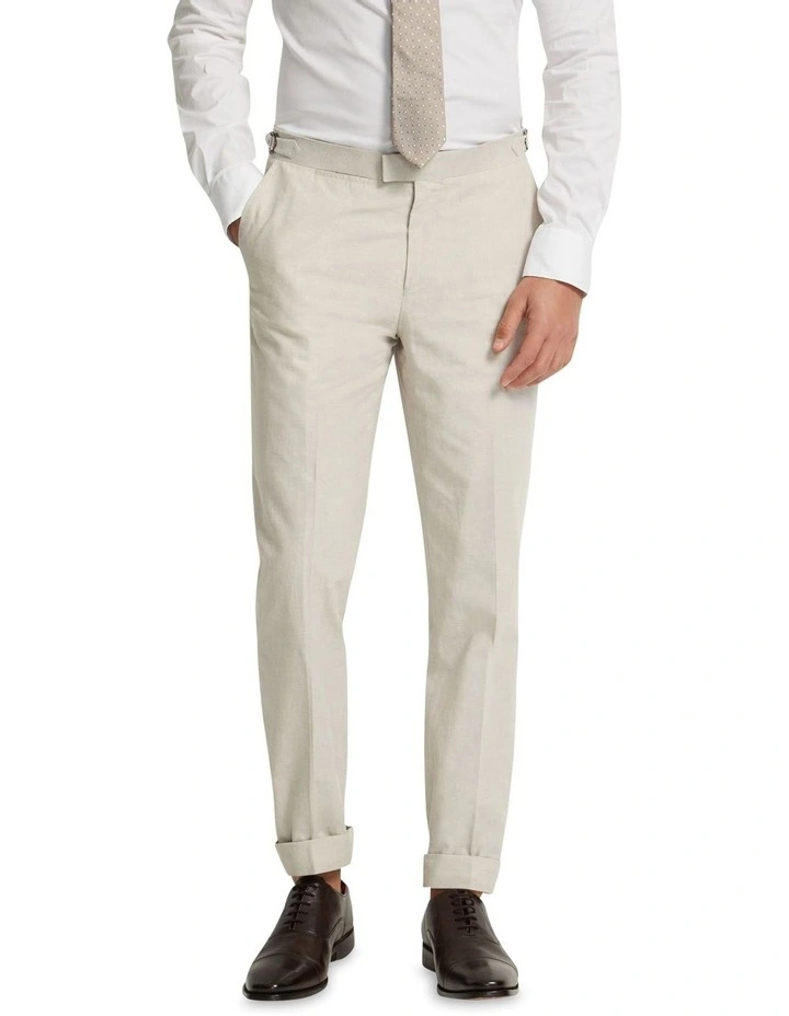 Byron Linen Blend Cuffed Trousers in Stone