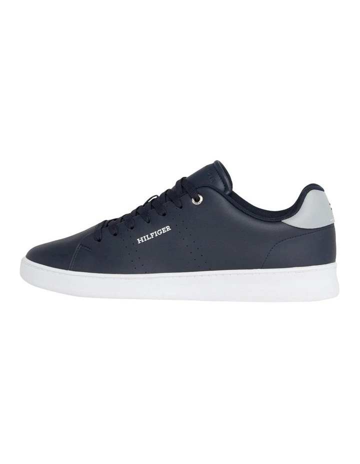 Leather Cupsole Court Trainers in Navy Blue
