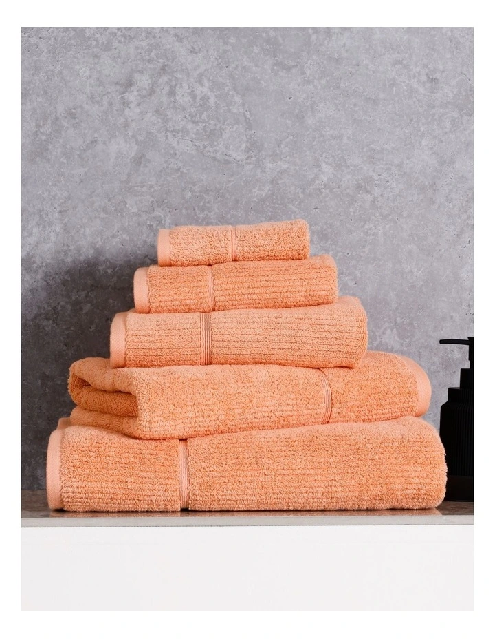 Combed Cotton Ribbed Towel Range in Coral
