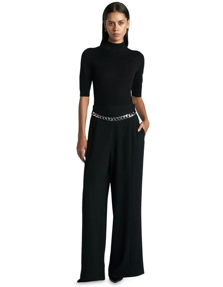 Elbow Sleeve Funnel Neck Knit in Black