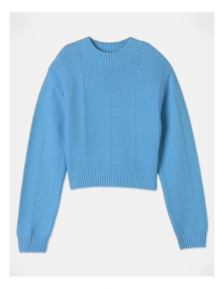 Knitted Cropped Panelled Jumper in Light Blue