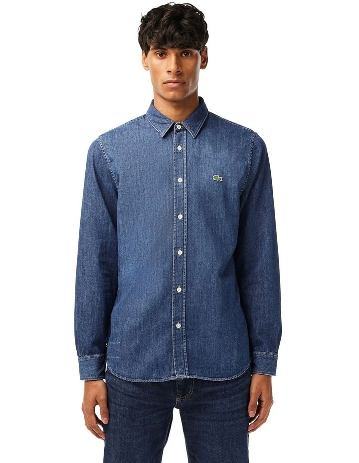 Long Sleeve Denim Shirt in Deep Medium