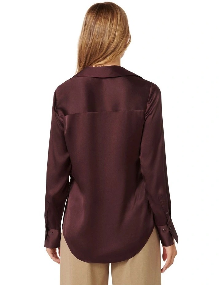 Harvey Notched Neck Satin Shirt in Burgundy