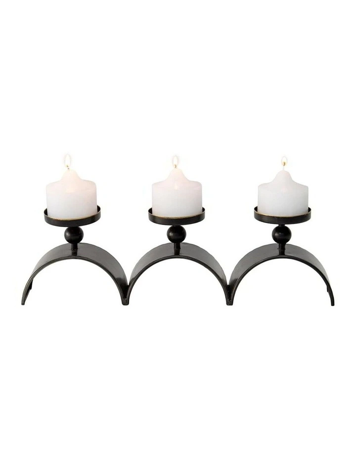 Three Arch Pillar Candle Holder in Distressed Copper