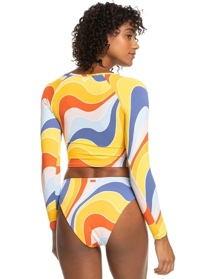 Crop Top Long Sleeve UPF 50 Rash Vest in Tiger Lily Cruz