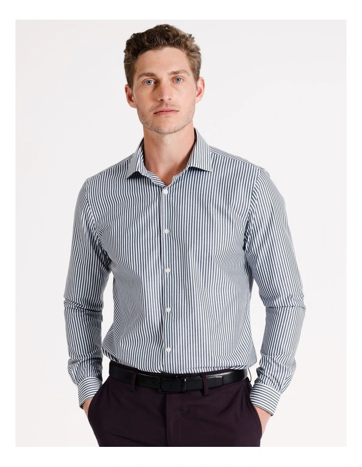 Slim Long Sleeve 2 Colour Candy Stripe Shirt in Navy