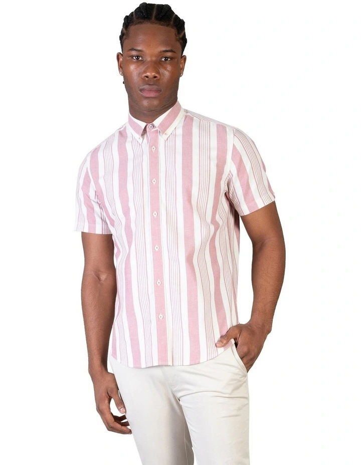 Stripe Short Sleeve Shirt in Raspberry